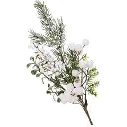 Искусственные материалы для декора 44 см Декоративная ветка хвои с ягодами Зеленый с белым