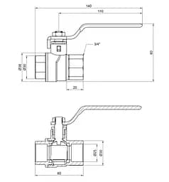 Кран кульовий Thermo Alliance Forte 3/4" ВВ прямий, PN40, важіль SF600W20 - мініатюра 4