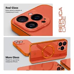 Чехол-накладка для Apple iPhone 15 Pro Max, Replica MagSafe, оранжевый, противоударный защитный чехол с магнитным кольцом MagSafe, защита всего корпуса, TPU+PC, зеркальный, выступающий бортик вокруг экрана, ArmorStandart (ARM76240) - мініатюра 3