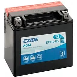 Акумулятор Мото Exide ETX14L-BS AGM 12Ah Ев (-/+) 200EN 150x87x145 мм
