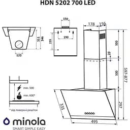 Витяжка Minola HDN 5202 BL/Inox 700 LED - мініатюра 13