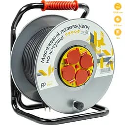 Удлинитель на катушке PowerPlant 40 м, 3x2.5мм2, 16A, 4 розетки, 100% медь (JY-20022/40)