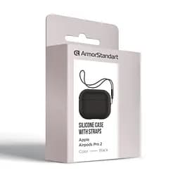 Силіконовий чохол для навушників Apple AirPods Pro 2 2022, Silicone Case with straps, чорний, захисний чохол з ремінцем, ультратонкий і легкий, повний захист, з підвіскою, м"який силікон, ArmorStandart (ARM68608) - мініатюра 3