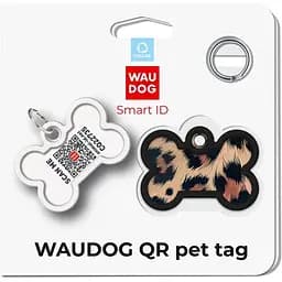 Адресник для собак і котів металевий WAUDOG Smart ID з QR паспортом малюнок Леопард Д 40 мм Ш 28 мм - мініатюра 2
