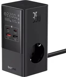 МЗП Baseus Power Combo Tower Digital Power Strip 3AC+2USB+2Type-C 35W with 1.5m Power Cord E00023606113-00 Black