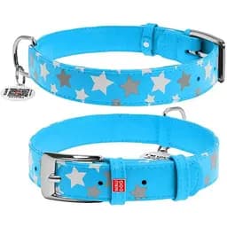 Нашийник для собак Waudog Glamour шкіряний з QR паспортом, візерунок Зірочка, що світиться/світловідбиваючий, M, Ш 25 мм, Дов 38-49 см (4823089301334)