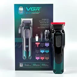 Машинка для стрижки VGR V-013 тример з 8 насадками дисплей 6500 об/хв Чорна із Зеленим 5 Вт - мініатюра 8