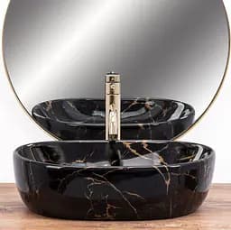 Умивальник Rea Amelia накладний black marble shiny REA-U8000, Чорний - мініатюра 3