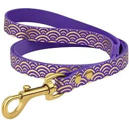 Поводок для собак BronzeDog Barksi Classic кожаный с золотым тиснением Море L 120х1.6 см фиолетовый