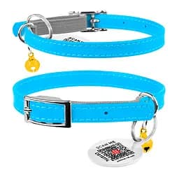 Нашийник для котів шкіряний Waudog Glamour з QR-паспортом без прикрас XXS Ш 9 мм Д 17-20 см блакитний