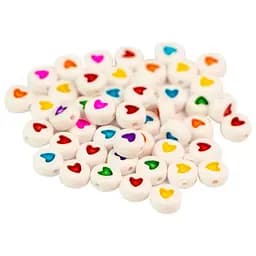 Бусины пластиковые Круглые с сердечками ассорти 50шт