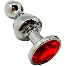 Металлическая анальная пробка Wooomy Lollypop Double Ball Metal Plug Red L