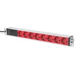 Digitus Блок розеток 1U, 8xSchuko red, 10A, 250V, запобіжник, вилка C14