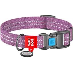Ошейник для собак Waudog Re-cotton, из восстановленного хлопка, светоотражающий, с QR паспортом, L, 31-49х2,5 см, фиолетовый