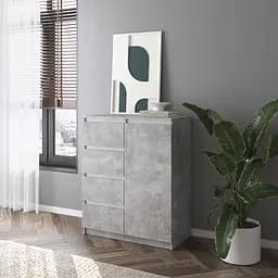 Комод Vays, сучасний, з полицями, 4 шухляди, без ручок R-32 Бетон-Білі планки