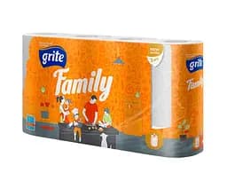 Grite Family, 4 рул., Рушники паперові Гріте Фемілі, 2-шарові, 15 м, 80 аркушів, 224х180 мм - мініатюра 2