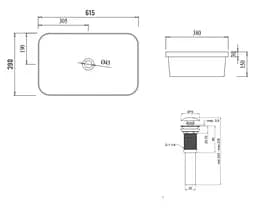 Комплект Qtap Scorpio: Раковина врізна прямокутна 615х390х150 мм White + Донний клапан PU02 (QT1411K491WN47291) - мініатюра 5