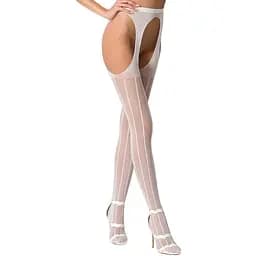 Эротические колготки-бодистокинг Passion S018 white имитация чулок с вертикальными полосками и пояс S/M/L