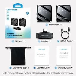 Мікрофон Vention USB Type-C 2-Pack Wireless Lavalier Black (NCBB0) - мініатюра 2
