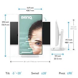 Монітор TFT 31.5" BenQ GW3290QT, IPS, 2K QHD, 75Hz, HDMI, DP, USB-C, HAS, Pivot, колонки, білий (9H.LLHLA.TBE) - мініатюра 3