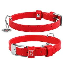Нашийник для собак шкіряний Waudog Glamour з QR-паспортом без прикрас S Ш 15 мм Д 27-36 см червоний