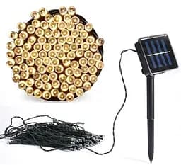 Гірлянда нитка на сонячній батареї 1000 LED 100 м чорний дріт жовтий