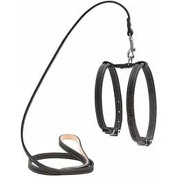 Шлея для собак з повідцем Collar, шкіра, для міні порід, 27-35х35-45х1,4 см/122 см, чорний (5471)
