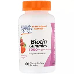 Біотин Doctor's Best Biotin Gummies 5000 мкг 60 желейних цукерок зі смаком полуниці