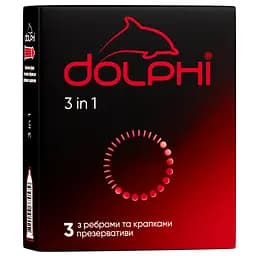 Презервативи Dolphi Три в одному, з крапками та ребрами, 3 шт. (DOLPHI/Три в одному/3)