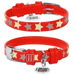 Нашийник для собак Waudog Glamour шкіряний з QR паспортом, візерунок Зірочка, світиться/світловідбивний, XS, Ш 12 мм, Дов 21-29 см