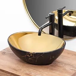 Умивальник Rea Sofia In накладний marble mat black gold REA-U8011, Чорний матовий - мініатюра 3