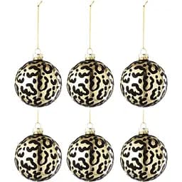 Ялинкові скляні кулі J-line золотого кольору з леопардовим принтом 8 см 6 шт. (37386)