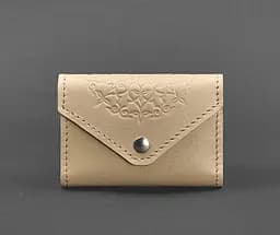 Женский кожаный кард-кейс 3.0 (гармошка) светло-бежевый с мандалой.