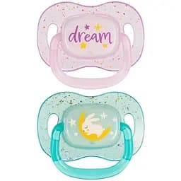 Пустышка силиконовая симметричная Canpol babies NightGlow 0-6 месяцев 2 шт. розовая (34/942_pin)