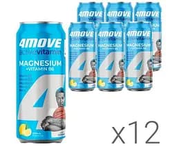 4MOVE Active Vitamin Magne + B6, Упаковка 12 шт. х 0,5 л, Напій газований вітамінізований з Магнієм, Цитрусвий, ж/б