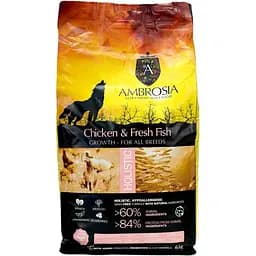 Сухий корм Ambrosia Grain Free для цуценят усіх порід з куркою та свіжою рибою 6 кг