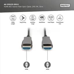 Гібридний оптоволоконний Кабель DIGITUS HDMI 2.0 4K AOC 30m Black - мініатюра 4