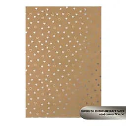 Крафт папір з тисненням „Silver Hearts“, 21х29,7см, 225 г/м2, ROSA TALENT