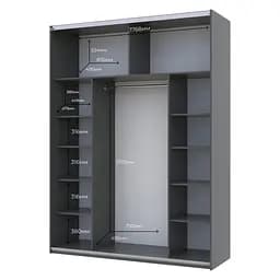 Шкаф купе Doros G-Caiser Графіт / Дуб Евок 1 ДСП / 1 дзеркало / 3 частини 180х60х240 (42005013) - мініатюра 4