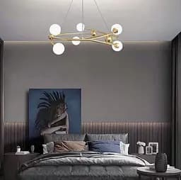 Стильная люстра в форме кольца в корпусе латунь с нежными плафонами Line.F K 09/8 AB