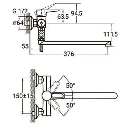 Змішувач для ванни AQUATICA HL-3C230C 9734220 - мініатюра 2