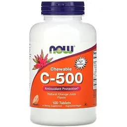 Вітаміни та мінерали NOW Vitamin C-500, 100 жувальних таблеток - Апельсин