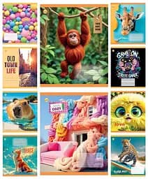 Зошити учнівські 18 аркушів клітинка Тверда Мікс 4, 20 шт. в упаковці