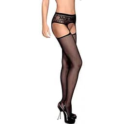 Сетчатые чулки-стокинги с кружевным поясом Obsessive Garter stockings S307 S/M/L, черные