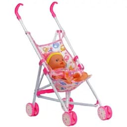 Тележка с пупсом L-8037 B1 28 см складная коляска розовая 