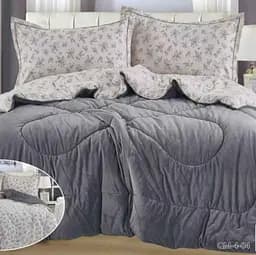 Постільна білизна Laura Grand 4 сезони QM-4-04 комбінована - зимова велюр євро комплект Сірий