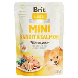 Беззерновой влажный корм для собак миниатюрных пород Brit Care Mini pouch кролик и лосось в соусе 85 г