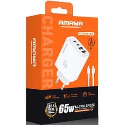 МЗП Amaya E101F PD65W+QC3.0 GaN (2USB-A/2C) + кабель Type-C to Type-C White - мініатюра 2