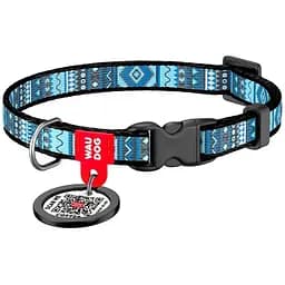 Нашийник для собак Waudog Nylon Етно синій, з QR паспортом, пластиковый фастекс, 20-30х1 см