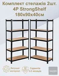 Стелаж 4P StrongShelf 180X90X40см чорний навантаження 175кг/полицю